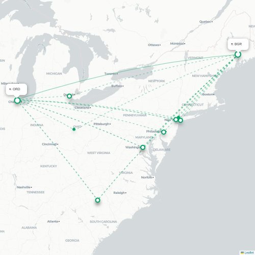 Mapa de vuelo directo Bangor - Chicago