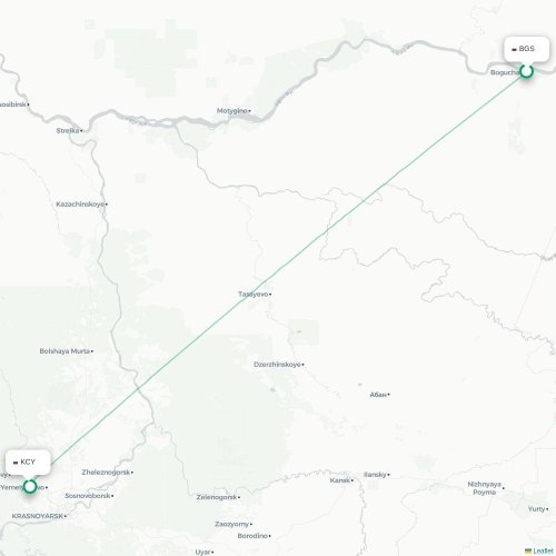 Big Spring - Krasnoyarsk karta över direktflyg