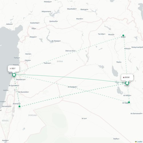 Mapa lotu bezpośredniego Bagdad – Bejrut