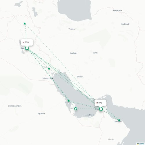Mapa lotu bezpośredniego Bagdad – Dubaj