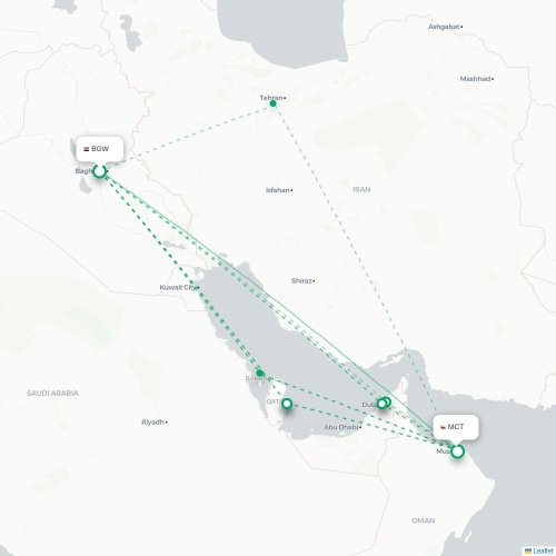 Mapa lotu bezpośredniego Bagdad – Maskat