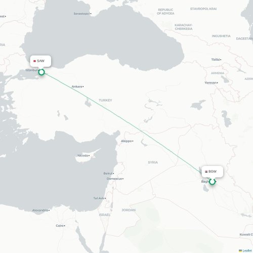 Mapa de vuelo directo Bagdad - Estambul