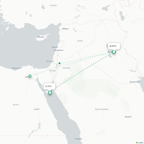 Mapa lotu bezpośredniego Bagdad – Szarm el-Szejk