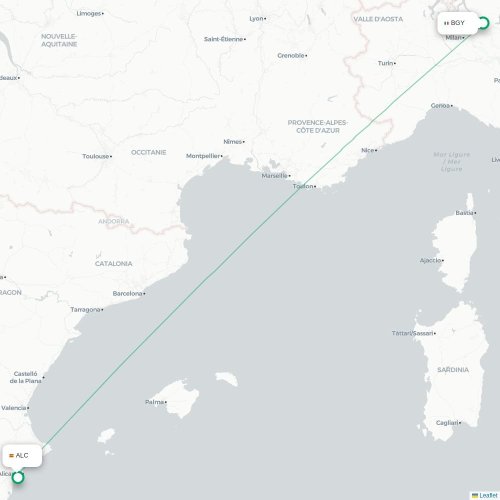 Mapa de vuelo directo Bérgamo - Alicante