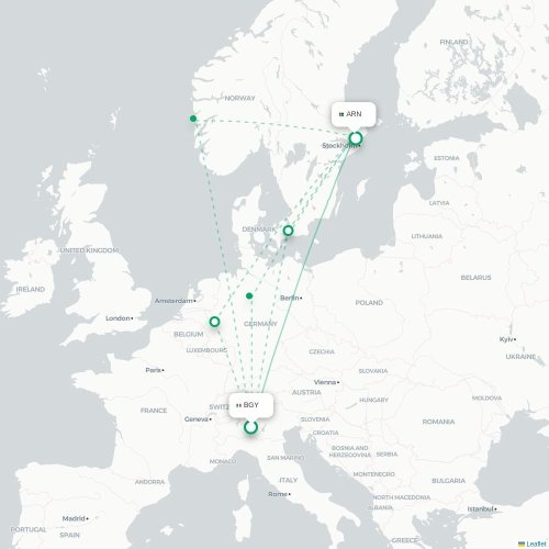 Mapa de vuelo directo Bérgamo - Estocolmo
