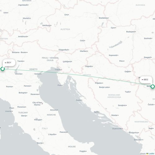 Mapa de vuelo directo Bérgamo - Belgrado