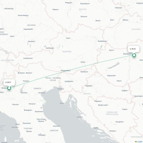 Bergamo - Budapest karta över direktflyg