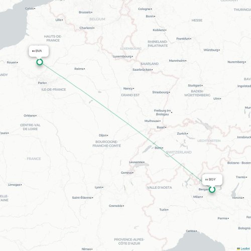 Bergamo - Beauvais karta över direktflyg