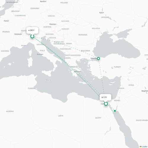 Mapa lotu bezpośredniego Bergamo – Kair