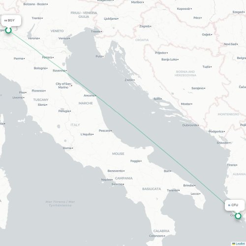 Mapa de vuelo directo Bérgamo - Corfú, Corfú