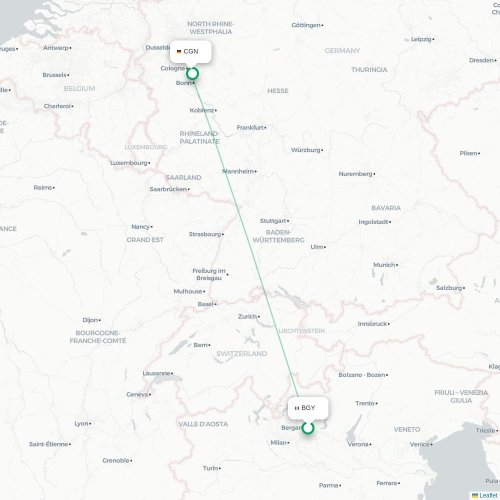 Bergamo - Keulen kaart van rechtstreekse vlucht