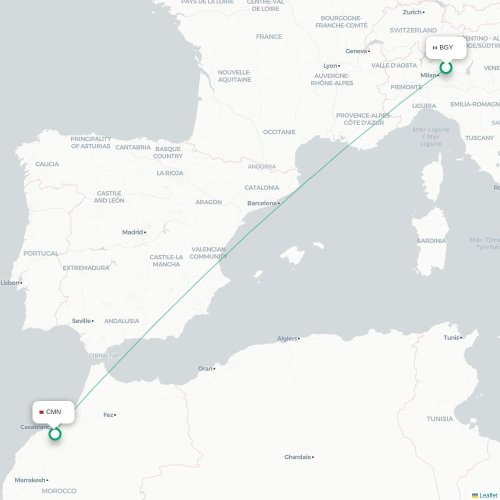 Mapa de vuelo directo Bérgamo - Casablanca