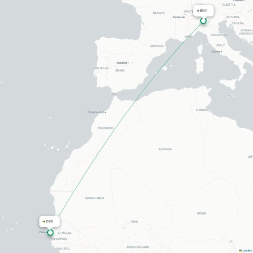 Bergamo - Dakar kaart van rechtstreekse vlucht