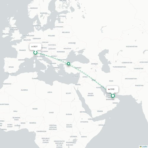 Mapa lotu bezpośredniego Bergamo – Dubaj