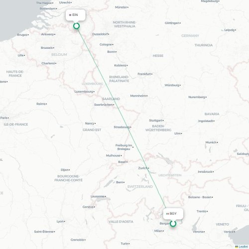Mapa lotu bezpośredniego Bergamo – Eindhoven