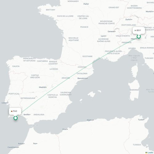 Mapa lotu bezpośredniego Bergamo – Faro