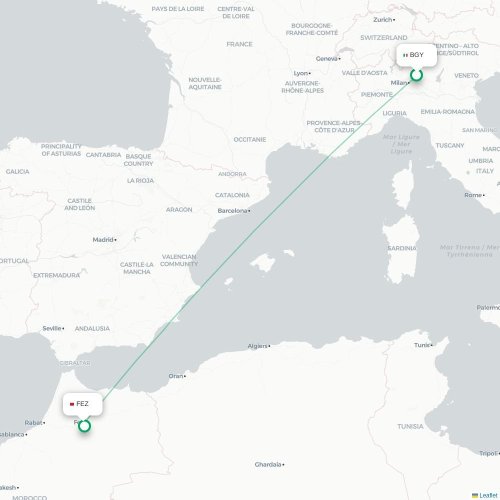 Mapa lotu bezpośredniego Bergamo – Fez