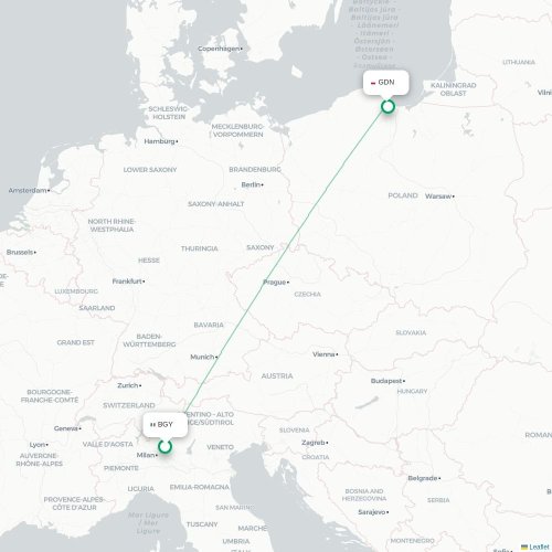 Mapa lotu bezpośredniego Bergamo – Gdańsk