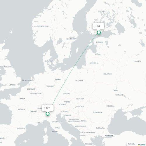 Mapa de vuelo directo Bérgamo - Helsinki