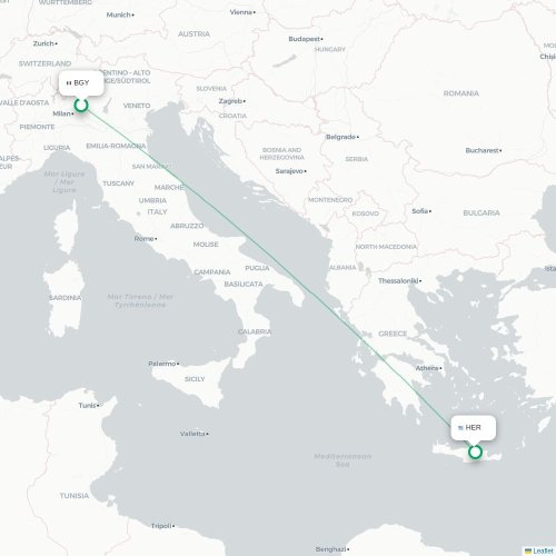 Mapa de vuelo directo Bérgamo - Heraclión