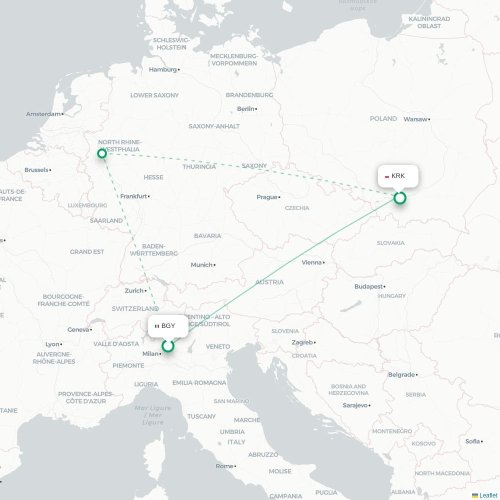 Mapa lotu bezpośredniego Bergamo – Kraków