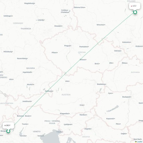 Mapa lotu bezpośredniego Bergamo – Łódź