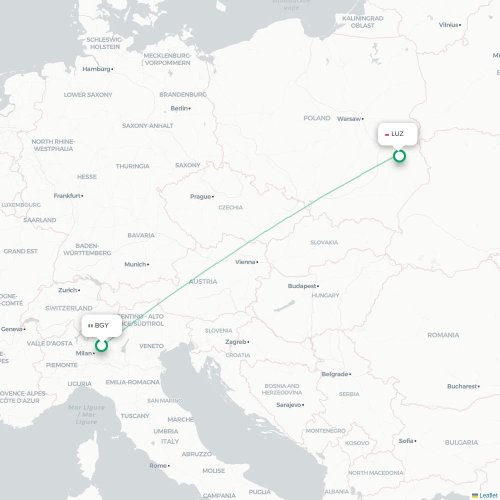 Mapa lotu bezpośredniego Bergamo – Lublin