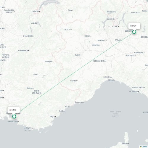 Mapa de vuelo directo Bérgamo - Marsella