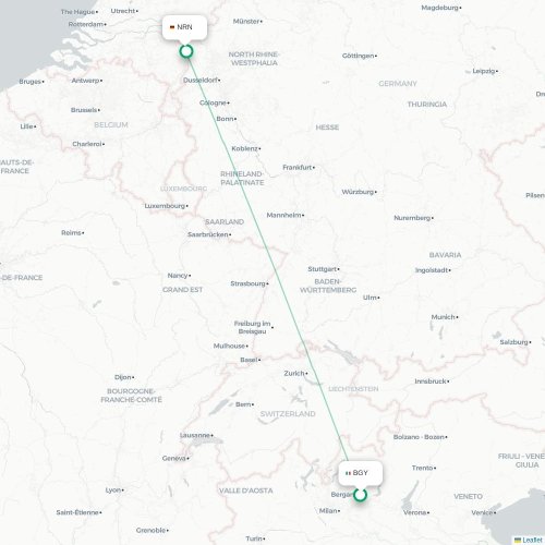 Mapa de vuelo directo Bérgamo - Düsseldorf