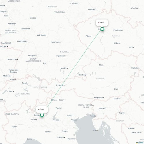 Mapa lotu bezpośredniego Bergamo – Praga