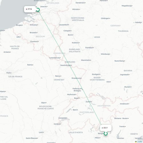 Mapa lotu bezpośredniego Bergamo – Rotterdam