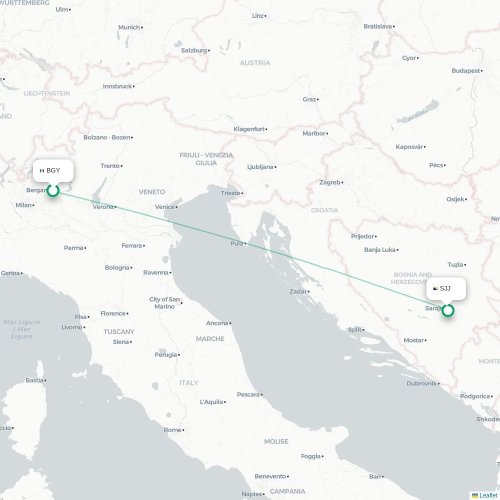 Mapa de vuelo directo Bérgamo - Sarajevo