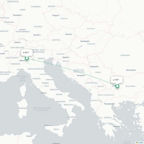 Mapa lotu bezpośredniego Bergamo – Sofia