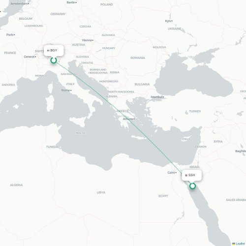 Mapa lotu bezpośredniego Bergamo – Szarm el-Szejk
