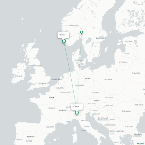 Bergame - Stavanger carte du vol direct