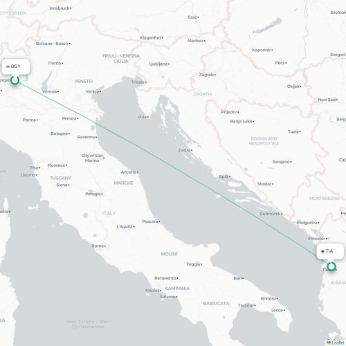 Mapa lotu bezpośredniego Bergamo – Tirana