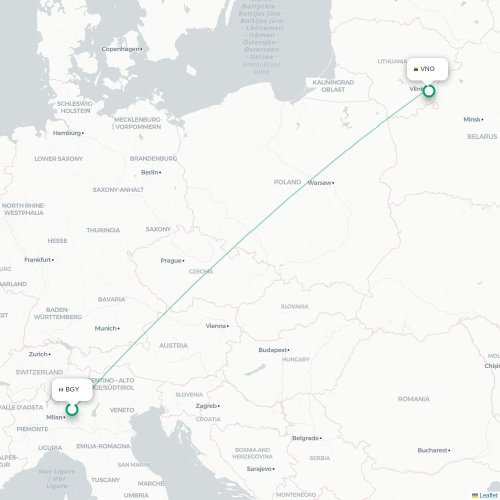 Mapa lotu bezpośredniego Bergamo – Wilno