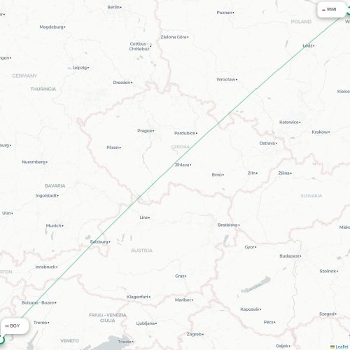 Mapa lotu bezpośredniego Bergamo – Warszawa