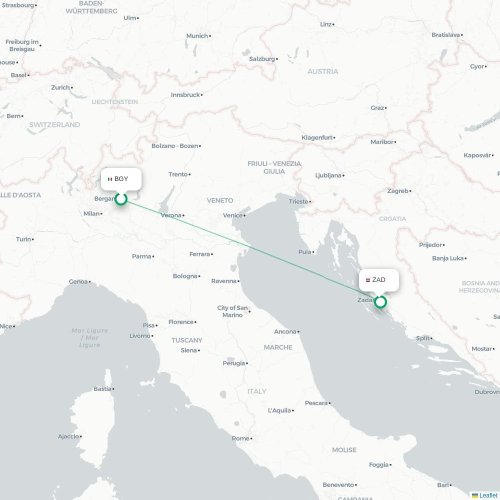Bergamo – Zadar suoran lennon kartta