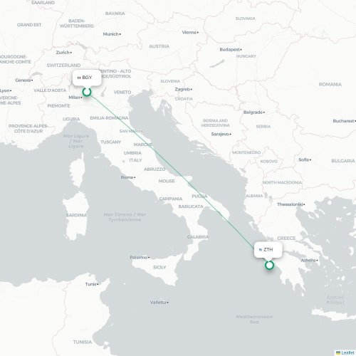 Bergamo - Zakynthos karta över direktflyg