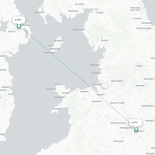 Mapa de vuelo directo Belfast - Birmingham