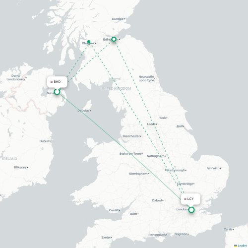 Mapa de vuelo directo Belfast - Londres