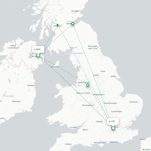Mapa de vuelo directo Belfast - Londres