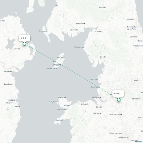Mapa de vuelo directo Belfast - Mánchester