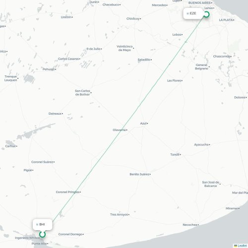 Mapa lotu bezpośredniego Bahía Blanca – Buenos Aires