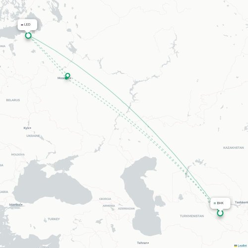 Mapa de vuelo directo Bujará - San Petersburgo