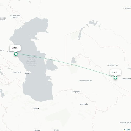 Mapa de vuelo directo Bujará - Makhachkala