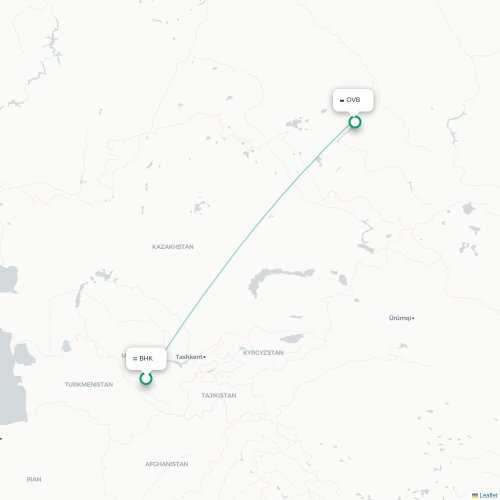 Mapa de vuelo directo Bujará - Novosibirsk