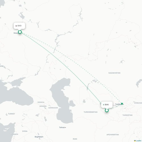 Mapa de vuelo directo Bujará - Moscú