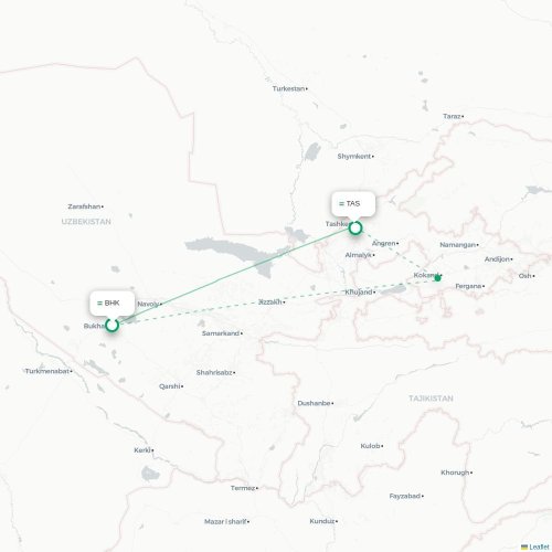 Mapa de vuelo directo Bujará - Taskent